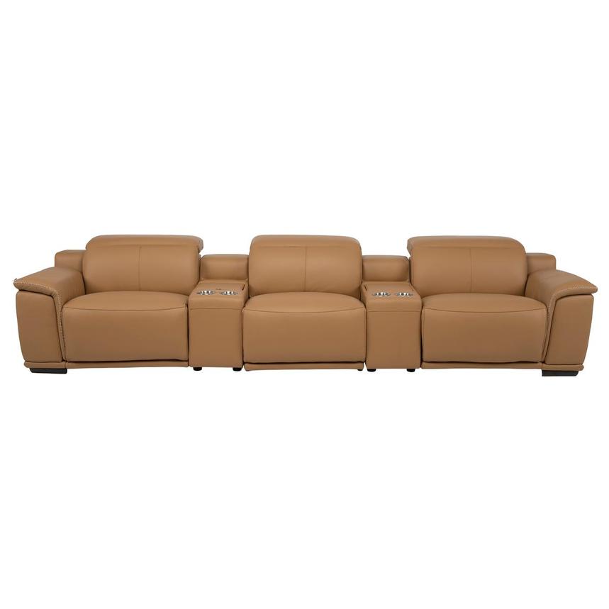 Davis 2.0 Tan Home Theater Leather Seating with 5PCS/2PWR  main image, 1 of 13 images.
