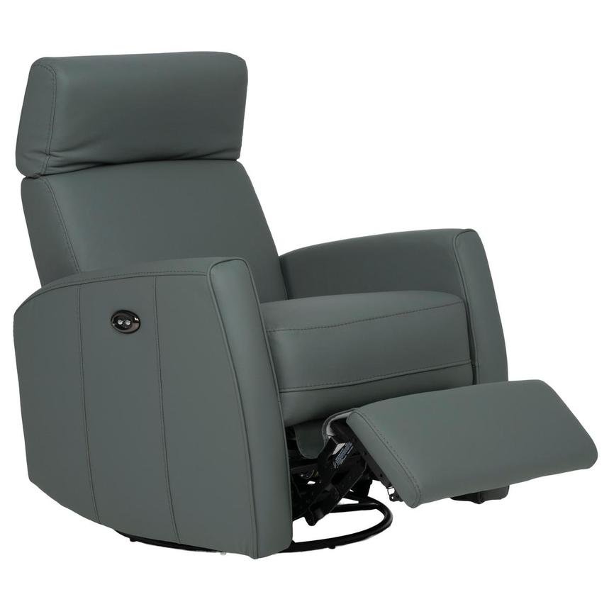 Lucca Blue Leather Power Swivel Glider Recliner alternate image, 3 of 10 images.