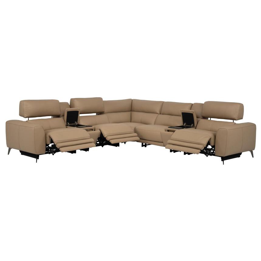 Granet Dark Cream Leather Power Reclining Sectional with 7PCS/3PWR alternate image, 3 of 16 images.
