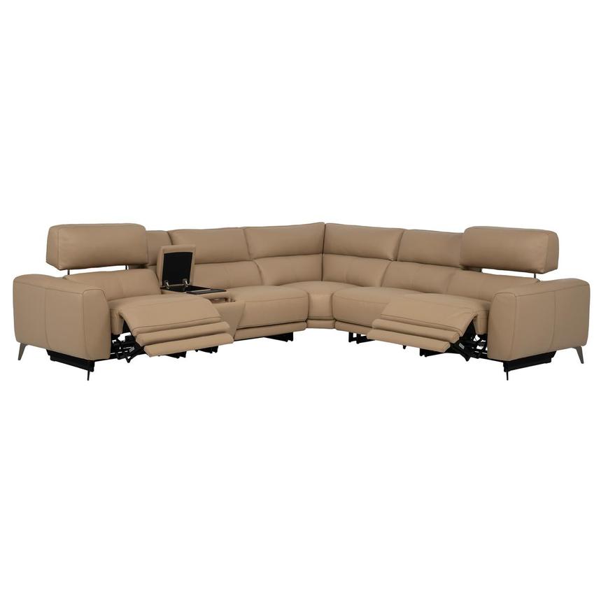 Granet Dark Cream Leather Power Reclining Sectional with 6PCS/2PWR alternate image, 3 of 17 images.