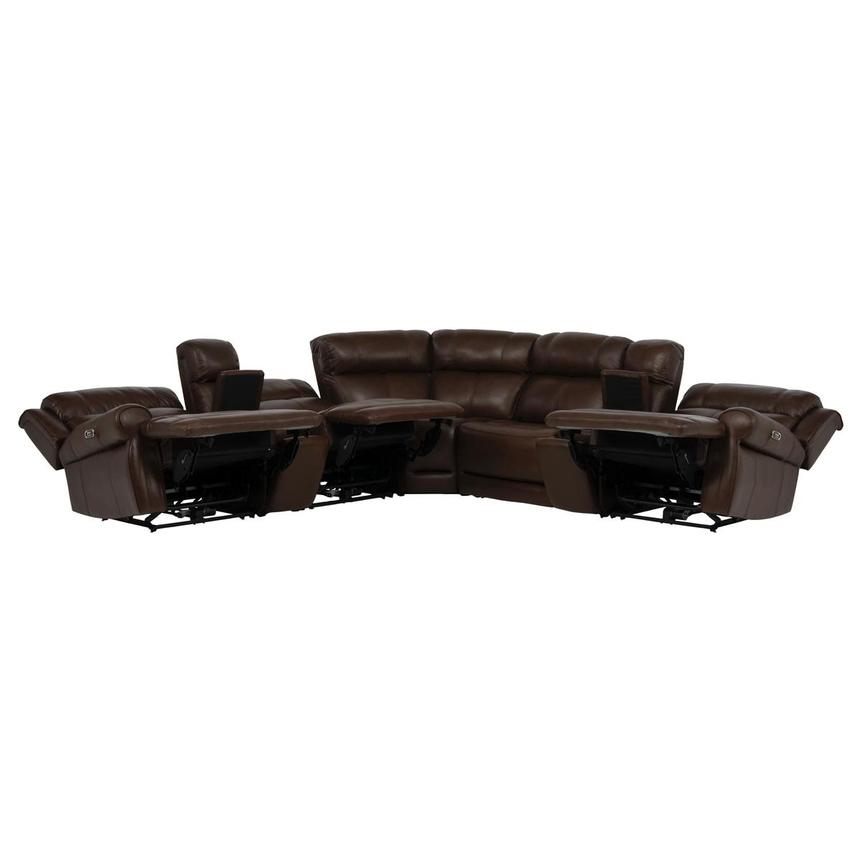 Bruno Brown Leather Power Reclining Sectional with 7PCS/3PWR  alternate image, 3 of 14 images.