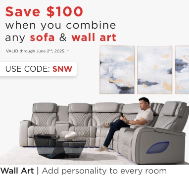Save $100 when you combine any sofa & wall art. Valid through June 2nd, 2025. Use Code: SNW. Wall Art. Add personality to every room.