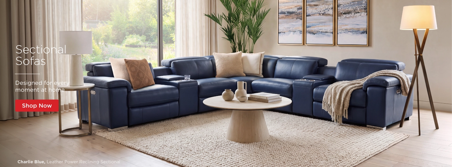 Sectional Sofas. Designed for every moment at home. Shop Now. Charlie Blue, Leather Power Reclining Sectional.